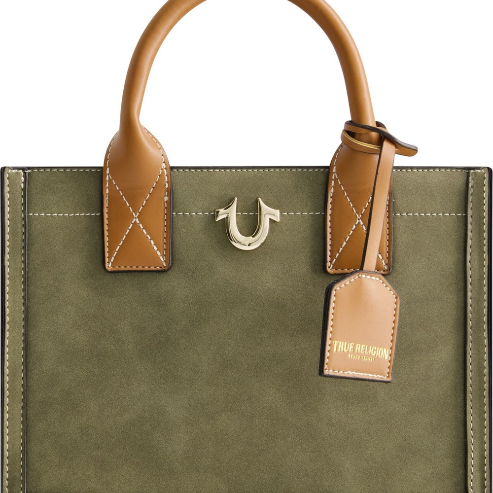 True Religion Green and Tan Structured Tote